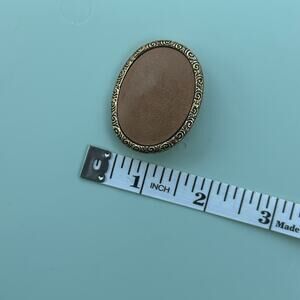 Victorian Revival Style Brooch | Gold-Tone Frame | Tan Suede Inlay Oval